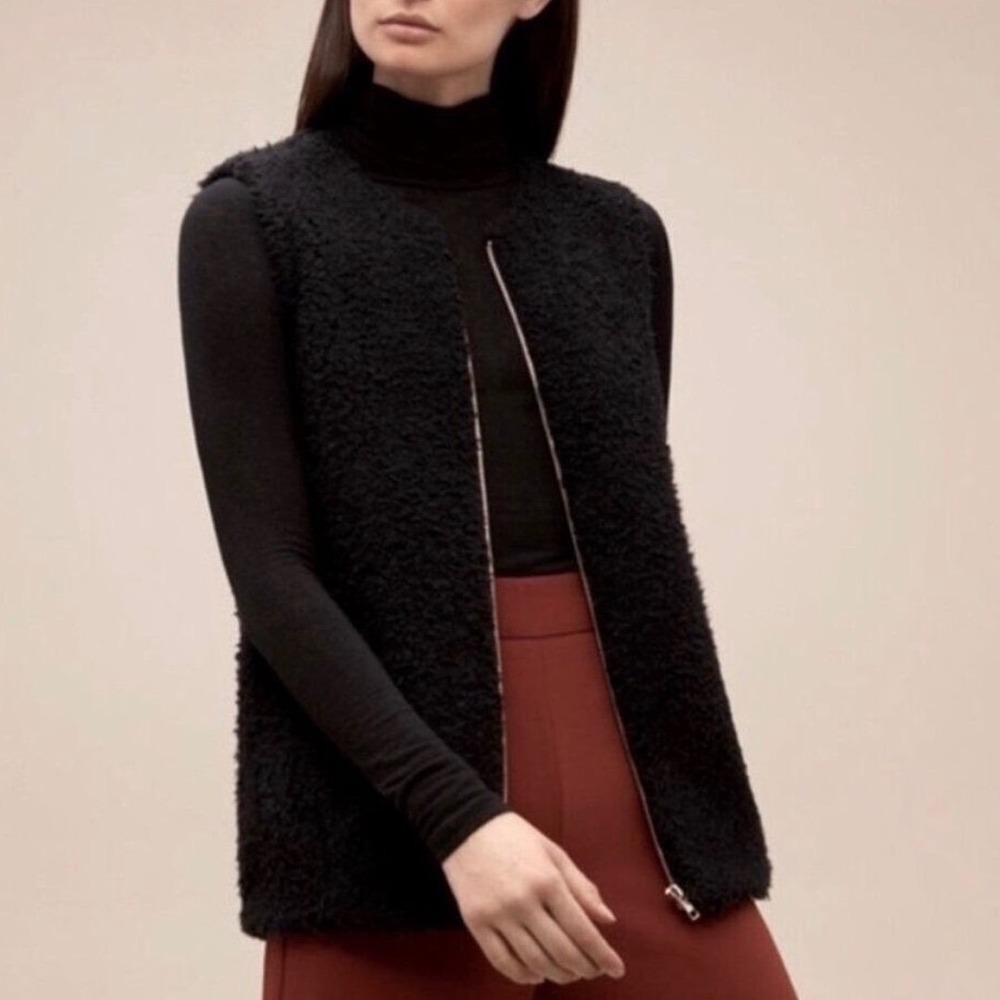 Wilfred Aritzia Chatou Vest Black Faux Shearling Zip Up 49309 Womens Size Small